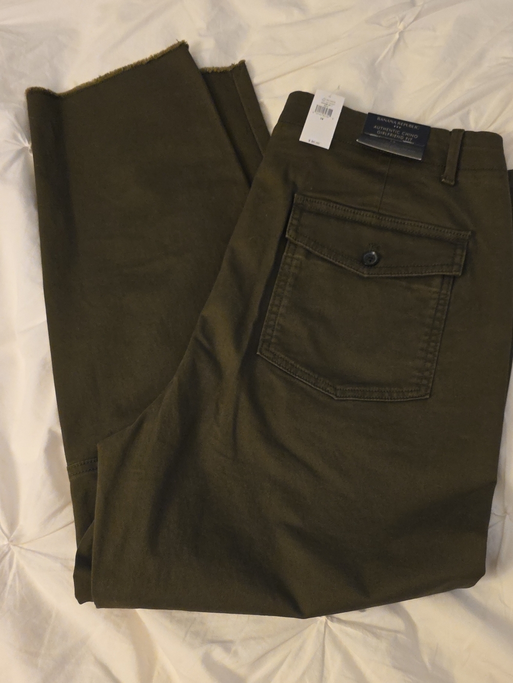Banana Republic Girlfriend Fit Chinos Olive Green, New, 14